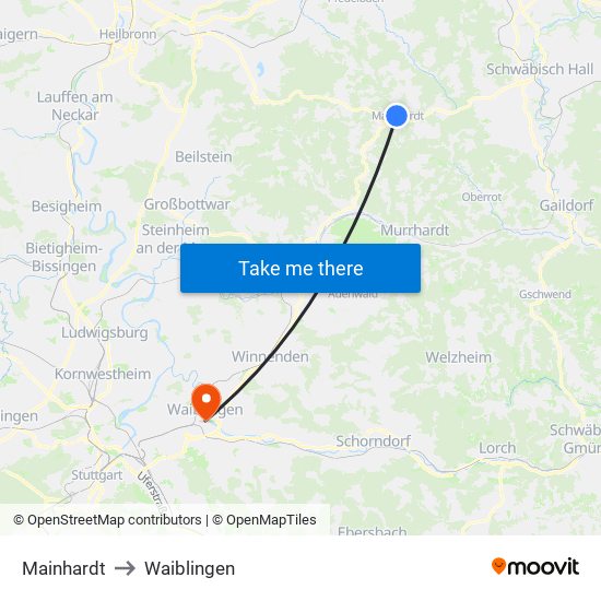 Mainhardt to Waiblingen map