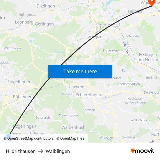 Hildrizhausen to Waiblingen map