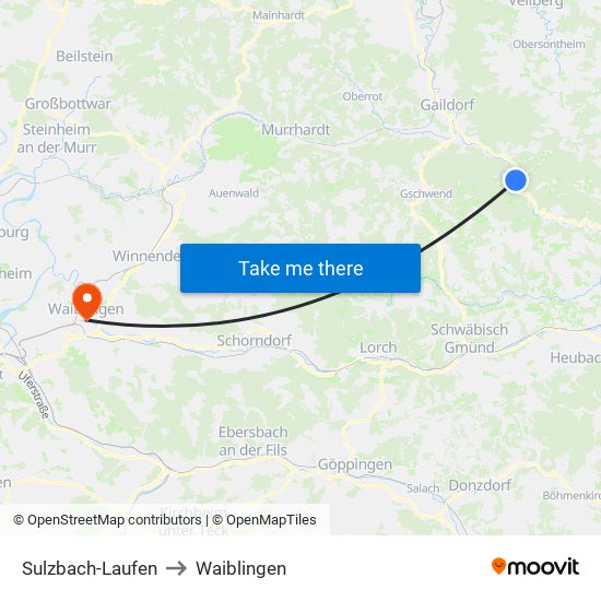 Sulzbach-Laufen to Waiblingen map