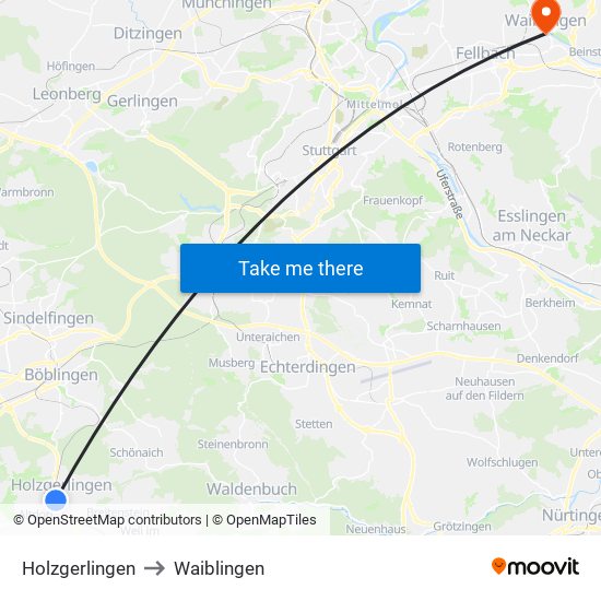 Holzgerlingen to Waiblingen map