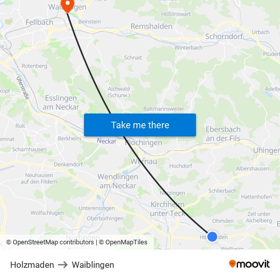 Holzmaden to Waiblingen map