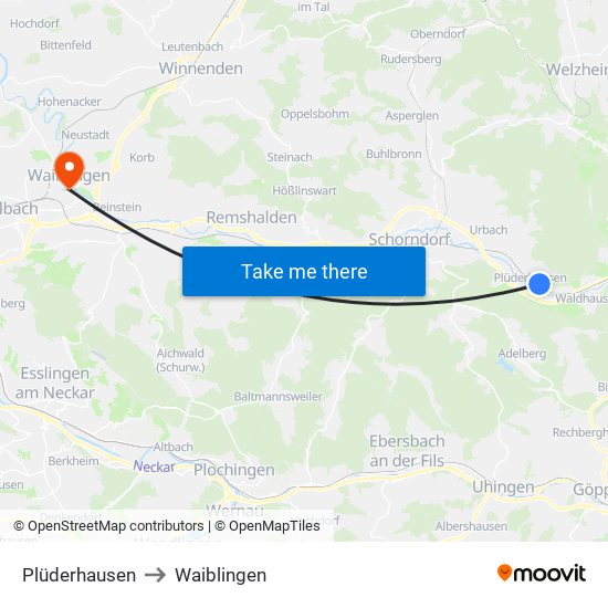 Plüderhausen to Waiblingen map