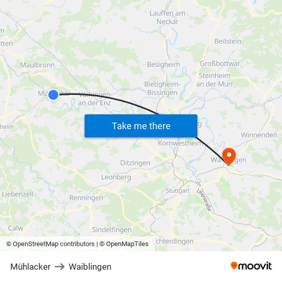 Mühlacker to Waiblingen map