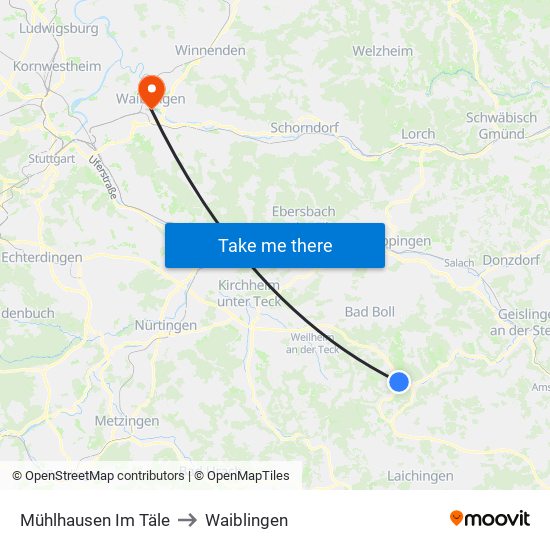 Mühlhausen Im Täle to Waiblingen map