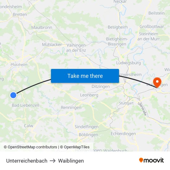 Unterreichenbach to Waiblingen map