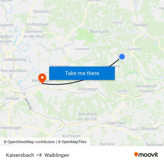 Kaisersbach to Waiblingen map