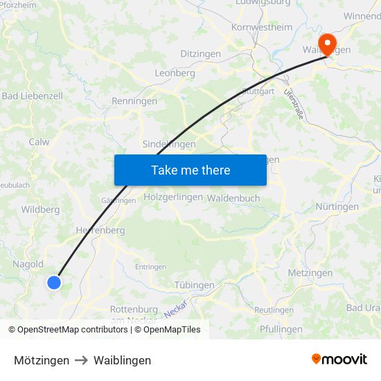 Mötzingen to Waiblingen map