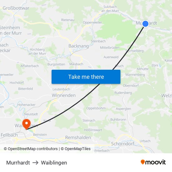 Murrhardt to Waiblingen map