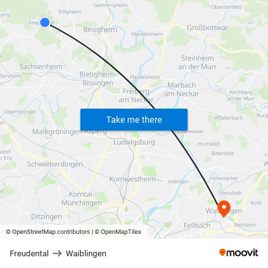 Freudental to Waiblingen map