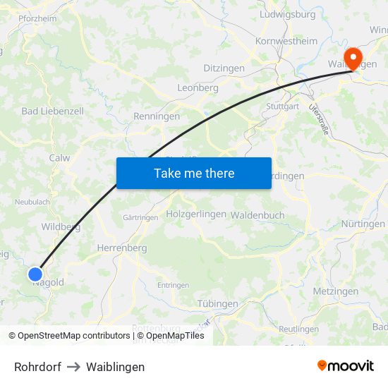 Rohrdorf to Waiblingen map