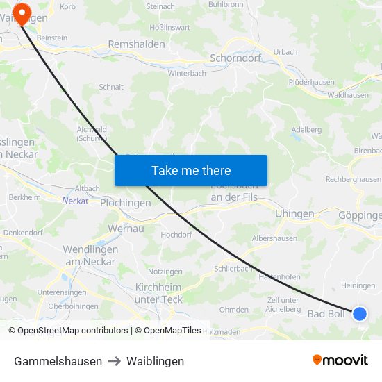 Gammelshausen to Waiblingen map