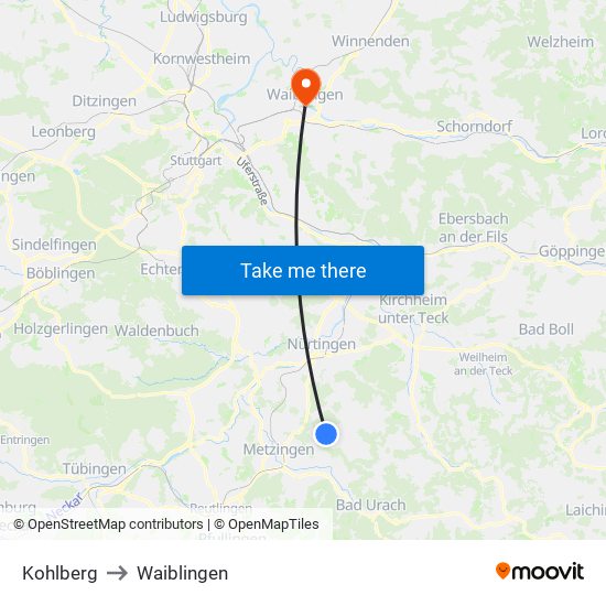 Kohlberg to Waiblingen map
