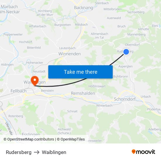 Rudersberg to Waiblingen map