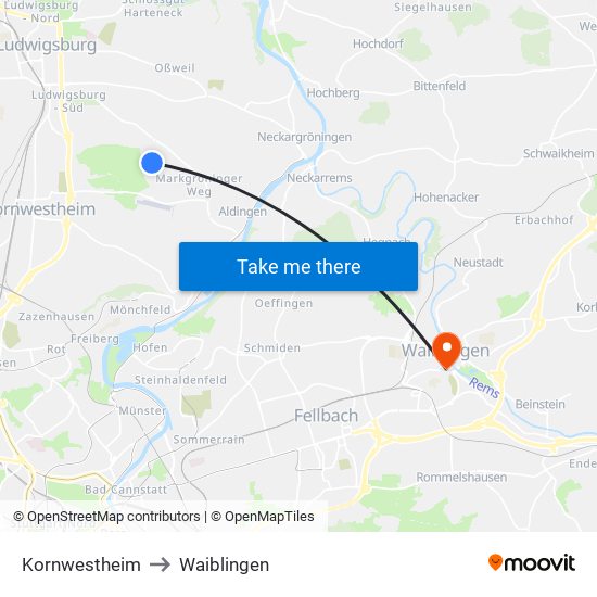 Kornwestheim to Waiblingen map