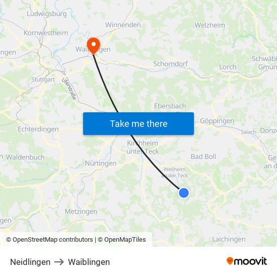 Neidlingen to Waiblingen map