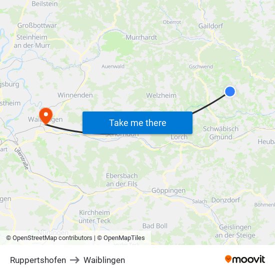 Ruppertshofen to Waiblingen map