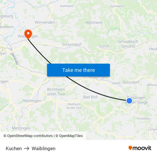 Kuchen to Waiblingen map