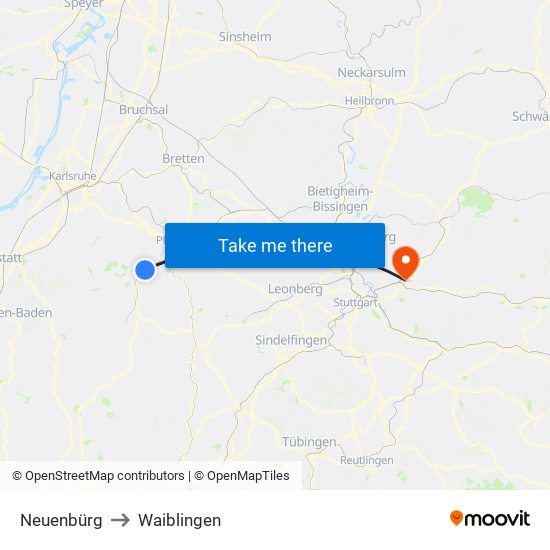 Neuenbürg to Waiblingen map