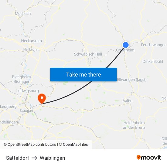 Satteldorf to Waiblingen map