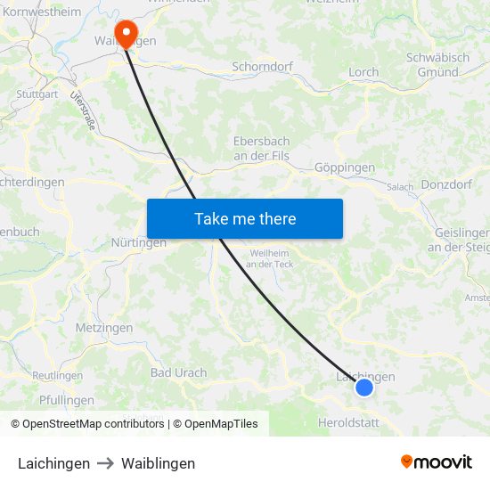 Laichingen to Waiblingen map