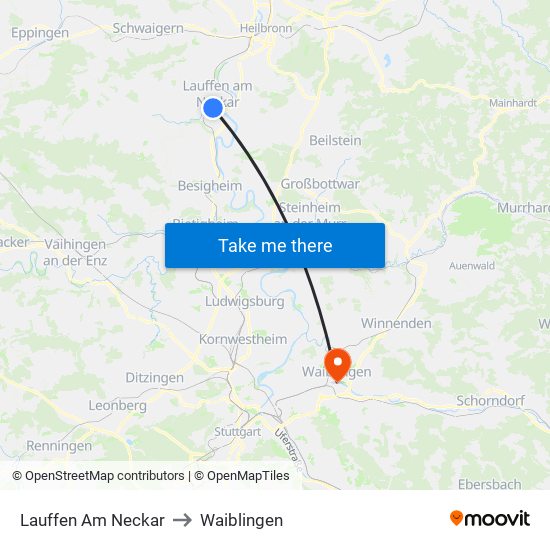 Lauffen Am Neckar to Waiblingen map