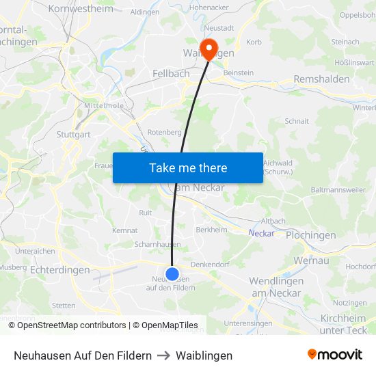 Neuhausen Auf Den Fildern to Waiblingen map