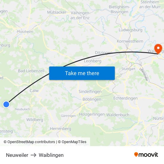 Neuweiler to Waiblingen map