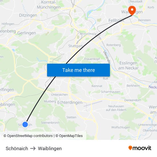 Schönaich to Waiblingen map