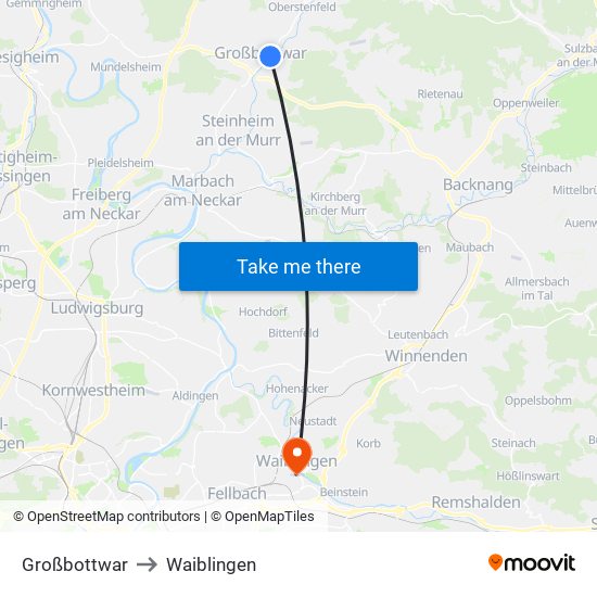 Großbottwar to Waiblingen map
