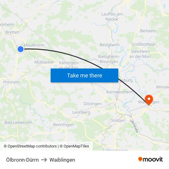 Ölbronn-Dürrn to Waiblingen map