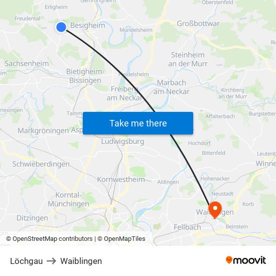 Löchgau to Waiblingen map