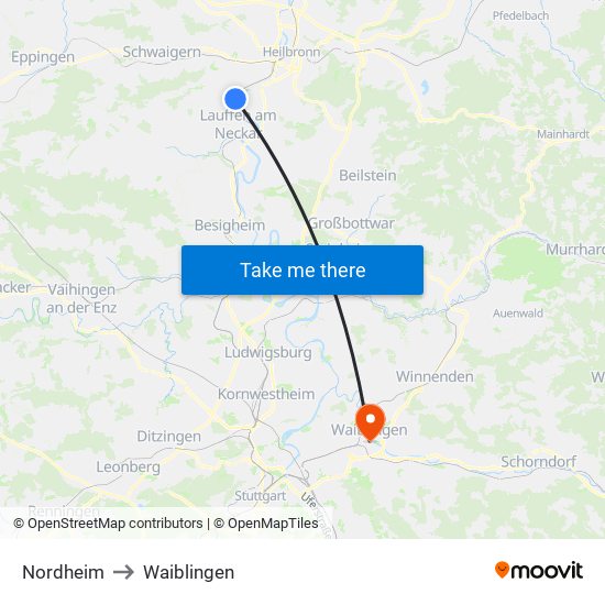 Nordheim to Waiblingen map
