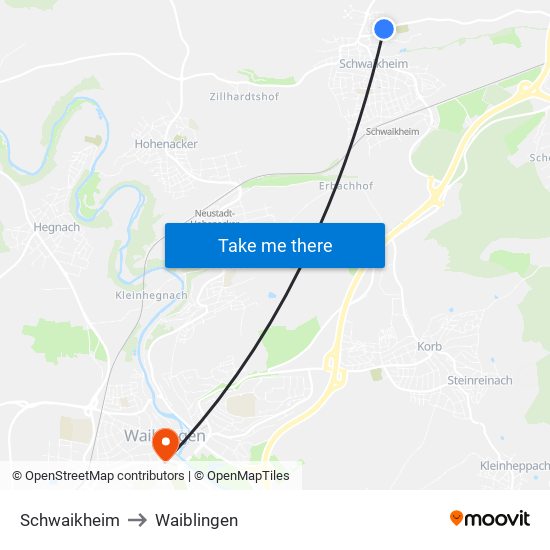 Schwaikheim to Waiblingen map