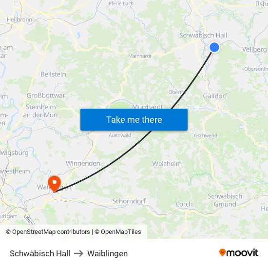 Schwäbisch Hall to Waiblingen map