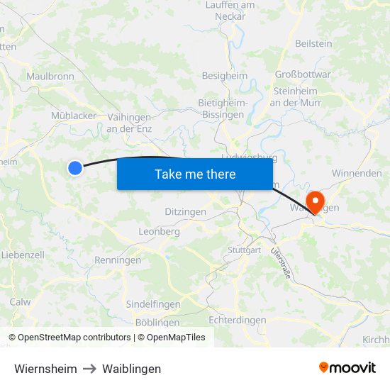 Wiernsheim to Waiblingen map