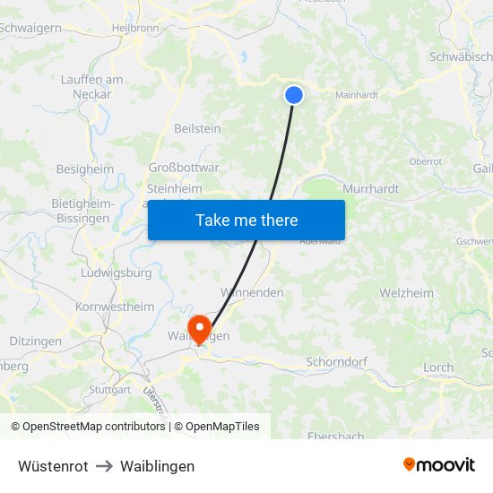 Wüstenrot to Waiblingen map