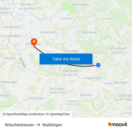 Wäschenbeuren to Waiblingen map