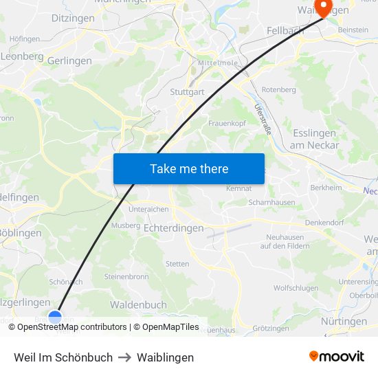 Weil Im Schönbuch to Waiblingen map