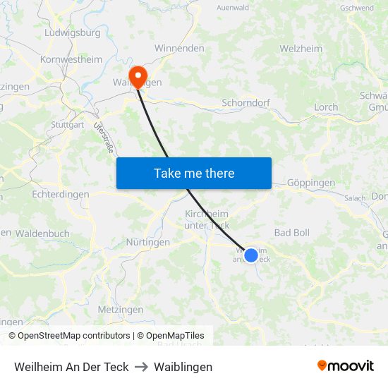 Weilheim An Der Teck to Waiblingen map