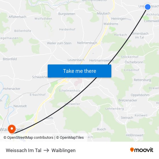 Weissach Im Tal to Waiblingen map