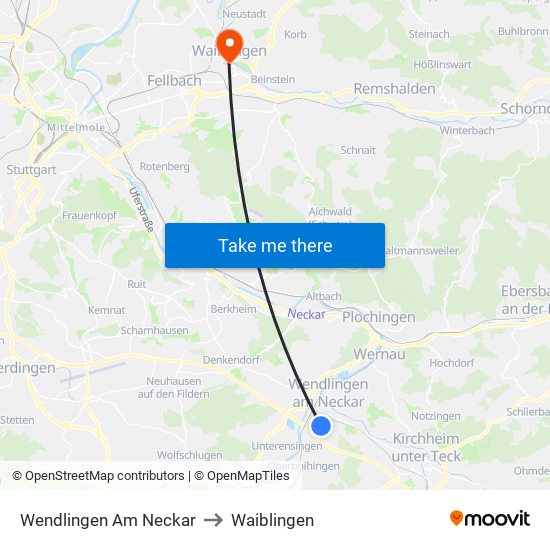 Wendlingen Am Neckar to Waiblingen map
