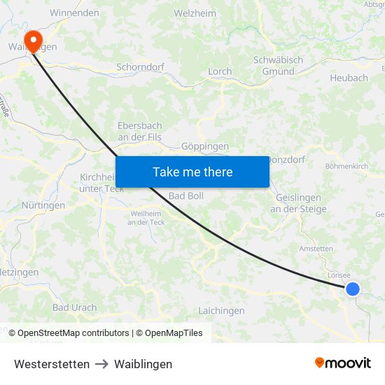 Westerstetten to Waiblingen map