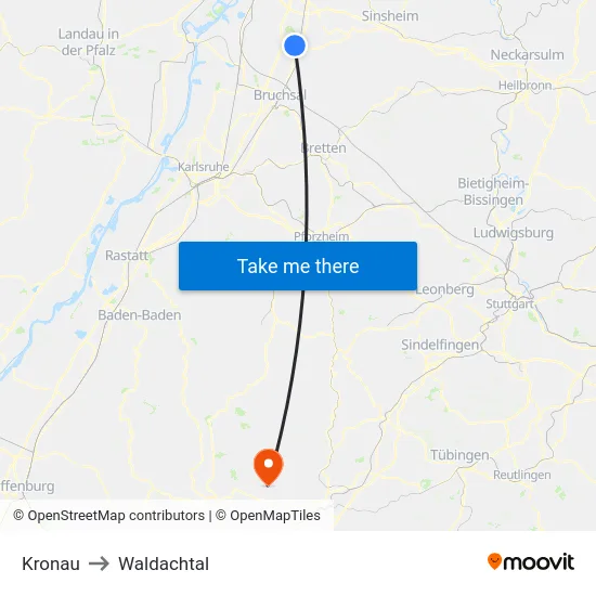 Kronau to Waldachtal map