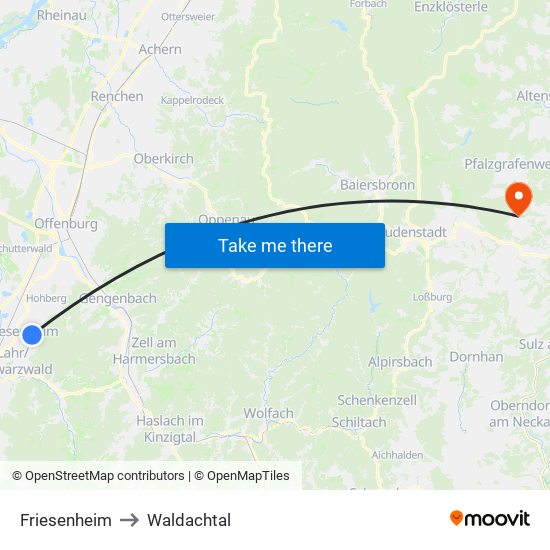 Friesenheim to Waldachtal map