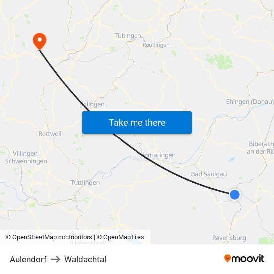 Aulendorf to Waldachtal map