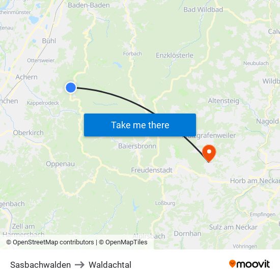 Sasbachwalden to Waldachtal map