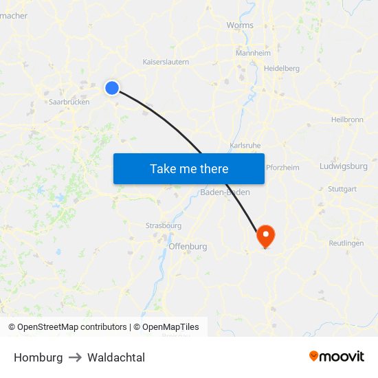Homburg to Waldachtal map