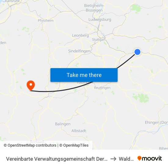 Vereinbarte Verwaltungsgemeinschaft Der Stadt Ebersbach An Der Fils to Waldachtal map
