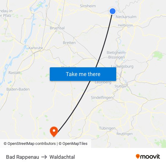 Bad Rappenau to Waldachtal map