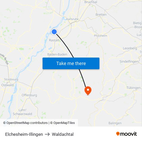 Elchesheim-Illingen to Waldachtal map